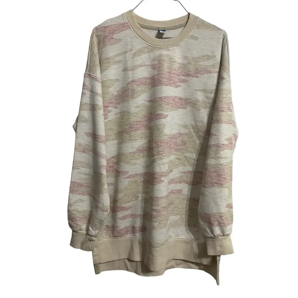 Old Navy Camo Oversize Sweatshirt Tunic Beige Pink Size S Tall